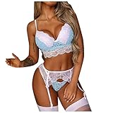 Xmiral Damen Sexy Dessous Set Spitze BH und Slip mit Strumpfband Erotische...