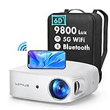 Beamer, 9800 Lux 5G WiFi Bluetooth LED Beamer, 6D Auto Trapezkorrektur Heimkino...