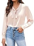 Zeagoo Damen Bluse Satin Seide Elegant V-Ausschnitt Hemden Langarm Casual Arbeit...