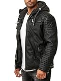 Redbridge Herren Kunst- Lederjacke Kunstleder Bikerjacke mit Sweat- Kapuze, L, Schwarz -...