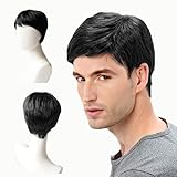 EUPSIIU Herren Perücke Herren Schwarz Kurz Haare Layered Wave Perücken mit...