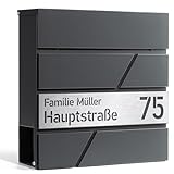 Design Anthrazit Briefkasten mit Hausnummer & Ihre Namen Gravur Personalisiert,...