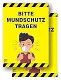 2er set - EppoBrand Bitte Mundschutz Tragen Aufkleber 13x19 cm - Hinweis Schild zur...