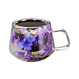 Raypontia Doppelte Kaffeetassen Aus Glas Mit Blumen, Doppelwandige Kaffeetassen Mit Griff,...