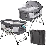 ONVAYA® Babyreisebett | Beistellbett oder Babywiege mit Matratze | Stubenwagen...