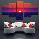 Kunstdruck auf Leinwand, 5 Paneele, buntes Sonnenuntergang, Paradies, Wandkunst, große...