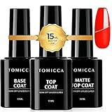 TOMICCA Base und Top Coat Gel UV Nagellack Set, 3 x 15ml, Enthält Matte Top...