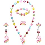 SOSPIRO Kinder Schmuck Set, 5 Stück Mädchen Perlenkette Set Einhorn Halskette...