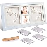 Baby Handabdruck und Fußabdruck,McNory Baby Holz Bilderrahmen 4 in1 mit Gipsabdruck für...