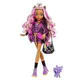 Monster High Clawdeen Puppe, Werwolf Modepuppe mit rosa und blondem Haar, Haustier und...