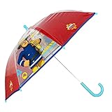 Feuerwehrmann Sam Stockschirm | rot-transparent Kinder Regenschirm, 61 cm