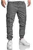 REPUBLIX Herren Jogger Cargo Chino Jeans Hose R7020 Dunkelgrau W32