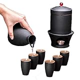 UHJKLA 9-teiliges Sake-Set mit Wärmer, schwarzes Hot-Saki-Set aus Keramik, inklusive 1...