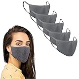 KUNSTIFY 5 Stück Stoffmaske Dunkelgrau waschbar bügelbar farbig Mund und...