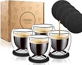 Porada 4 doppelwandige Espressogläser Set 80ml 4 extra Untersetzer...