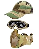 Hodeacc Taktische Airsoft-Maske, Baseballkappen-Set, verstellbare halbe Gesichtsmaske, mit...