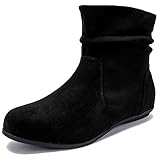 Luoika Damen Weite Stiefeletten Flache Ferse Klassische Winterstiefel, schwarze...