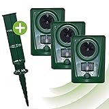 ISOTRONIC Tierabwehrgerät Ultraschall Tiervertreiber – 3er Set –...