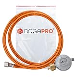 BOGAPRO Set aus Propangasschlauch 150 cm und Gasdruckregler 50 mbar, Druckminderer Gas...