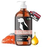 Lachsöl Hunde 1L in praktischer Flasche mit Pumpspender, Lachsöl Katze mit Omega 3 & 6,...