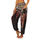 Nuofengkudu Frau Hippie Harems Hose Pumphose Haremshose Aladdinhosen Boho Gemustert...