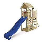 WICKEY Spielturm Klettergerüst JoyFlyer mit Holzdach & blauer Rutsche, Outdoor Kinder...