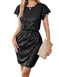 GRACE KARIN Damen Kurzarm Bleistiftkleid Rundhalsausschnitt Pailletten Partykleider...