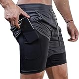 Superora Herren Sport Shorts Laufshorts 2 in 1 Kurze Running Sporthose Fitness Training...