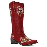 Mkjuuior Frühling Und Herbst Spitz Zulaufende Florale Westernstiefel Stickerei Klobige...