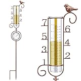 SYSUVANA Regenmesser Metall Vogel Garten Glas Niederschlagsmesser mit...