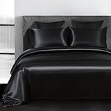 Omela Satin Bettwäsche Set 135x200 Schwarz Einfarbig Unifarben Glatt Bettbezug...