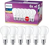 Philips LED Classic E27 Lampen 6-er Pack (60 W), matte LED Lampen mit warmweißem Licht,...