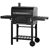 Outsunny Holzkohlegrill mit Transportrollen BBQ Gartengrill mit Ablagen und Deckel Metall...