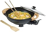 Bestron AEW100AS Elektrischer Wok mit Bambusgriffen, XL-Wokpfanne mit Glasdeckel im Asia...