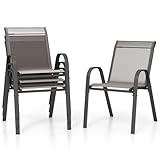 GOPLUS Gartenstühle 4er Set, Bistrostuhl stapelbar mit Rückenlehne Armlehne,...