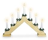 Holz Schwibbogen 39 cm mit 7 LED Kerzen und Timer - Natur - Weihnachtsdeko mit Beleuchtung...