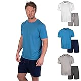 Light & Shade Herren Lsset032 Pyjama-Set, Mittelblaues Meliert/Marineblau, M