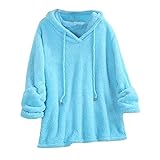 FASLOLSDP T-Shirt Damen Oversize Rundhals Damen Casual Solid Plüsch Kapuzen Langarm...