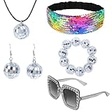 SPHERETRON Disco Silber Accessoires, 5 Stück Disco Accessoires Damen Silber,70er Jahre...