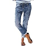 NaLatia Damen Jeans Boyfriend Knopfleiste Jeans Damen Low Waist - Jeans mit Gummizug...