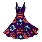 Halloween Kostüm Damen Geist Druck Halloween Kleid Damen Ärmelloses Neckholder-Kleid...