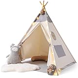 Tipi Zelt für Kinder, Tippi Kinderzelt aus Baumwolle + Lichtkette + Matte,...