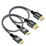 Twozoh Mini HDMI auf HDMI Kabel 2M 2 Stück, Nylon Geflochten HDMI auf Mini HDMI...