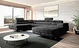 Easy4You Graphit Ecksofa Varberg Velours in U-Form 345 x 72 x 205 cm mit Schlaffunktion...