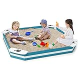 COSTWAY 126 x 126 x 14 cm Sandkasten Holz, Sandbox mit 4 integrierten Sitzen, Sandkiste...