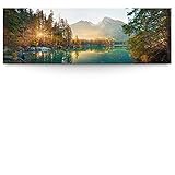 BilderKing Wandbild Wasserfall Hintersee Bayern - 150cm x 50cm Leinwand auf Fertigrahmen +...