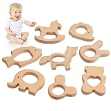 TYFYH 8 Stück Baby Beißring Holz, Holztiere Baby Beißring Baby Holzfiguren,...