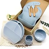 PALS Baby Teller Silikon Kinderteller Sets,6 Teilig Blau Geschirr Set Rutschfest...