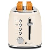 Aigostar Toaster 2 Scheiben, Retro Edelstahl Creme, 4 Funktionen...