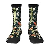 FWJZDSP Trendige Volldruck-Socken für Erwachsene mit Bambus-Vogelmuster, perfekt für...